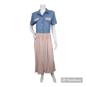 Vintage 80's 90's Casual Express Denim Gauze‎ Maxi Dress Size M